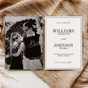 Elegantes Vintage-Script-Altes-Geld-Hochzeitsfoto Save The Date