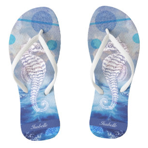 Elegantes Vintage-Seepferdchen blaue Ozeanwellen N Badesandalen