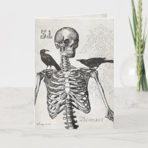 Elegantes Vintage-Skelett & Krähen Halloween-Karte Karte