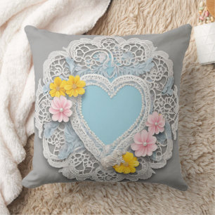 Elegantes vintage-Spitzenherz und pastellfarbene B Kissen