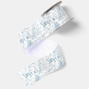Elegantes Vintage-Staubblau-Pferde-Blumenmuster Satinband