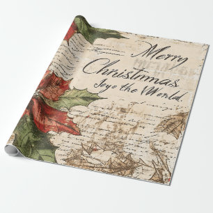 Elegantes Vintage-Stechpalmen-Weihnachtsmuster Geschenkpapier