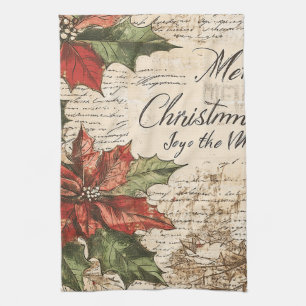 Elegantes Vintage-Stechpalmen-Weihnachtsmuster Geschirrtuch