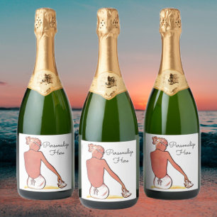 Elegantes Vintage-Strandmädchen mit Muschel-Sommer Schaumweinetikett