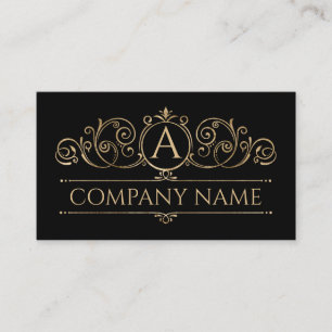Elegantes vintage Swirl-Monogramm Gold auf Schwarz Visitenkarte