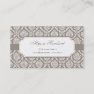 Elegantes vintage Taupe und weißer Damast auf Perl Visitenkarte