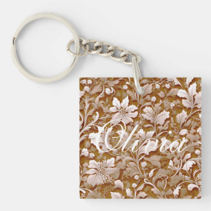 Elegantes vintage Terrakotta Boho-Blumenmuster Schlüsselanhänger