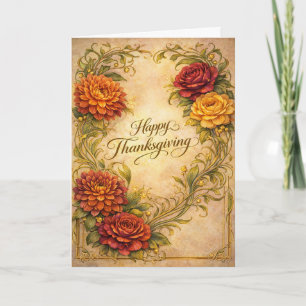 Elegantes Vintage-Thanksgiving-Blumenrolldesign Feiertagskarte