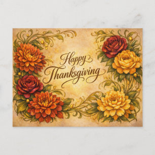 Elegantes Vintage-Thanksgiving-Blumenrolldesign Feiertagspostkarte