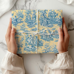 Elegantes vintage Türkis Gelb Toile de Jouy Geschenkpapier
