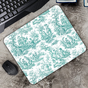 Elegantes Vintage-Turquoise Toile de Jouy Mousepad