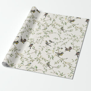 Elegantes Vintage-Vogel- und Zweigmuster Geschenkpapier