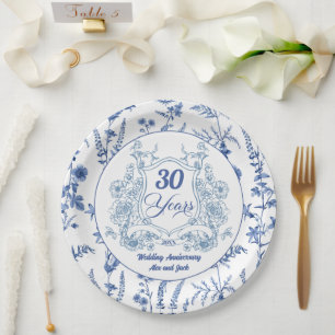 Elegantes Vintage-Wappen 30. Hochzeitstag Pappteller