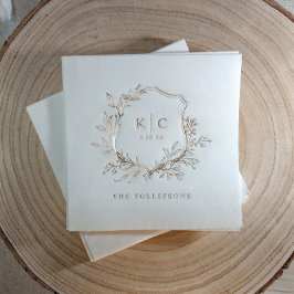 Elegantes Vintage-Wappen-Hochzeitslogo Gold Servietten Mit Folie