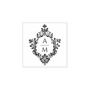 Elegantes Vintage-Wappen-Hochzeitsmonogramm 2 Init Gummistempel