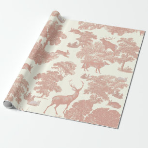 Elegantes Vintage-Weichrosa-Toile-Reh-Wald Geschenkpapier