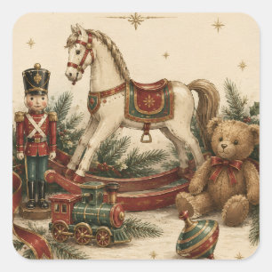 Elegantes Vintage-Weihnachten, Antiker Spielzeugso Quadratischer Aufkleber