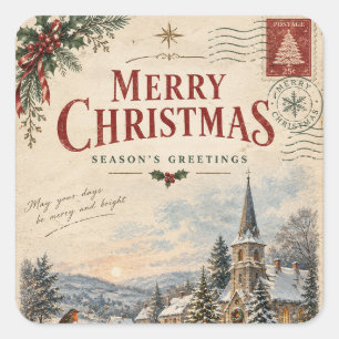Elegantes Vintage-Weihnachten, im Stil einer Retro Quadratischer Aufkleber