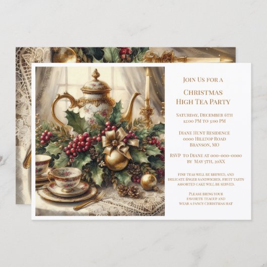 Elegantes Vintage Weihnachts-Party Einladung (Vorne/Hinten)