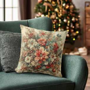 Elegantes Vintage-Weihnachtsblumen  Kissen