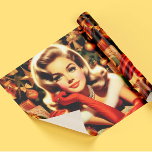Elegantes Vintage-Weihnachtsmädchen Geschenkpapier