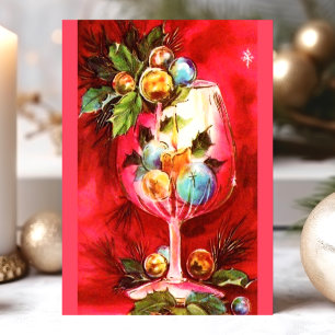 Elegantes Vintage-Weihnachtsweinglas mit Kerze Feiertagspostkarte