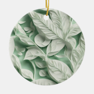 Elegantes vintage weiß-grünes botanisches Blattmus Keramik Ornament