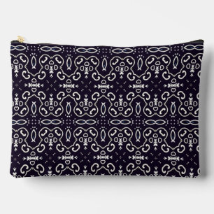 Elegantes vintage weißes Ornamentmuster auf Navy Zubehörtasche