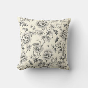 Elegantes vintageblumiges Monochrom-Muster Kissen