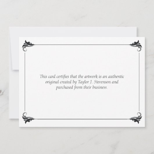 Elegantes Vintageres Echtheitszertifikat (Rückseite)