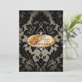 Elegantes Vintages Abendessen bei Damast Probe Einladung (Stehend Vorderseite)