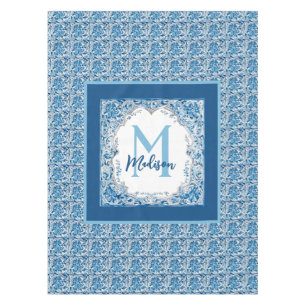 Elegantes Vintages Aqua Blau-Gelb-Monogramm Tischdecke