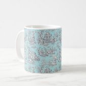 Elegantes Vintages Baby Blue Toile de jouy Kaffeetasse (Vorderseite Links)