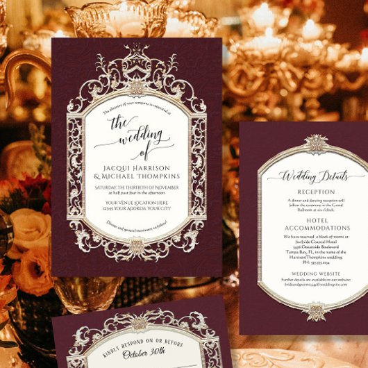 Elegantes Vintages Barock Viktorianisch Burgund Go Einladung