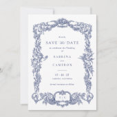 Elegantes Vintages Barockblau Save the Date Einladung (Vorderseite)