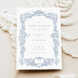 Elegantes Vintages Barockblau Save the Date Einladung