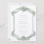 Elegantes Vintages Barockgeschoss Grünes Brautpart Einladung (Vorderseite)