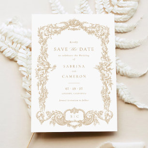 Elegantes Vintages Barockgold Save the Date Einladung