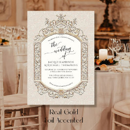 Elegantes Vintages Barockprojekt Ecru Beige Gold Folieneinladung