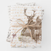 Elegantes Vintages Beige Hirsche Wildblume Skript Geschenkpapier Set (Beispiel)