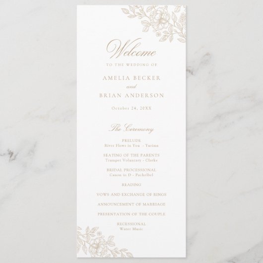 Elegantes Vintages Beige-Hochzeitsprogramm Programm (Vorderseite)
