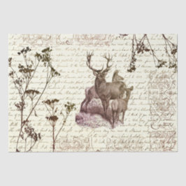 Elegantes Vintages Beige Sepia Deer Blume Skript Seidenpapier