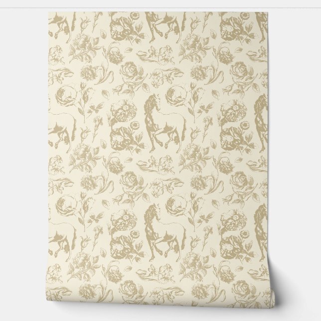Elegantes Vintages Beige Toile Tapete (Abrollen)