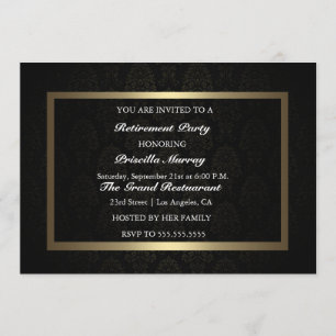 Elegantes Vintages Black & Gold Retirement Party Einladung