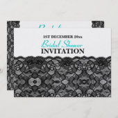 Elegantes Vintages Black Lace Brautparty Aqua Einladung (Vorne/Hinten)