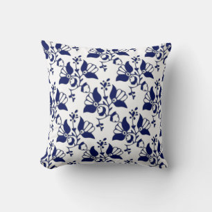 Elegantes Vintages Blau- und Weiße Blütenkissen Kissen