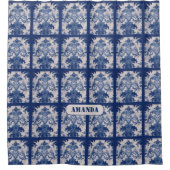 Elegantes, Vintages, blaues Damast-Wiederholmuster Duschvorhang (Vorderseite)