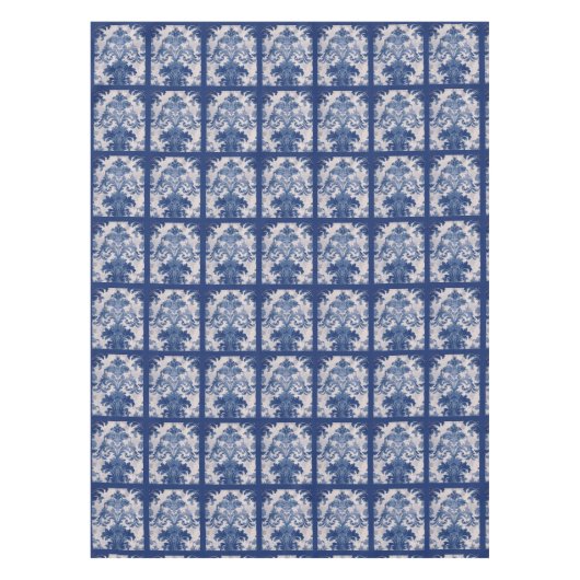 Elegantes, Vintages, blaues Damast-Wiederholmuster Tischdecke (Vorderseite)