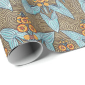 Elegantes Vintages Blaues Gelbes Jugendstil Geschenkpapier (Rolleneckpunkt)