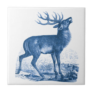 Elegantes Vintages Blaues Hirsch Fliese